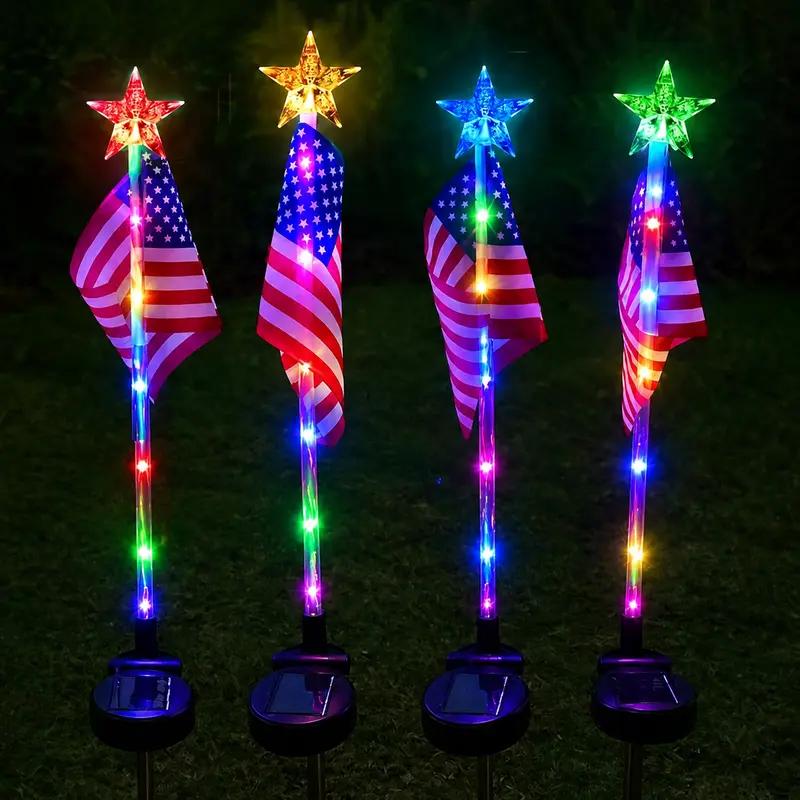 Solar American Flag Lights with 7-Color Changing Star LEDs, Patriotic Outdoor Decor for Fourth of July, Garden, Yard, Lawn & Patio Decorations