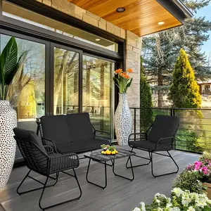 EortheX 4 Pieces Outdoor Furniture Set with Loveseat, Coffee Table & Table for Backyard, Deck, and Garden Lounge Spaces - Black