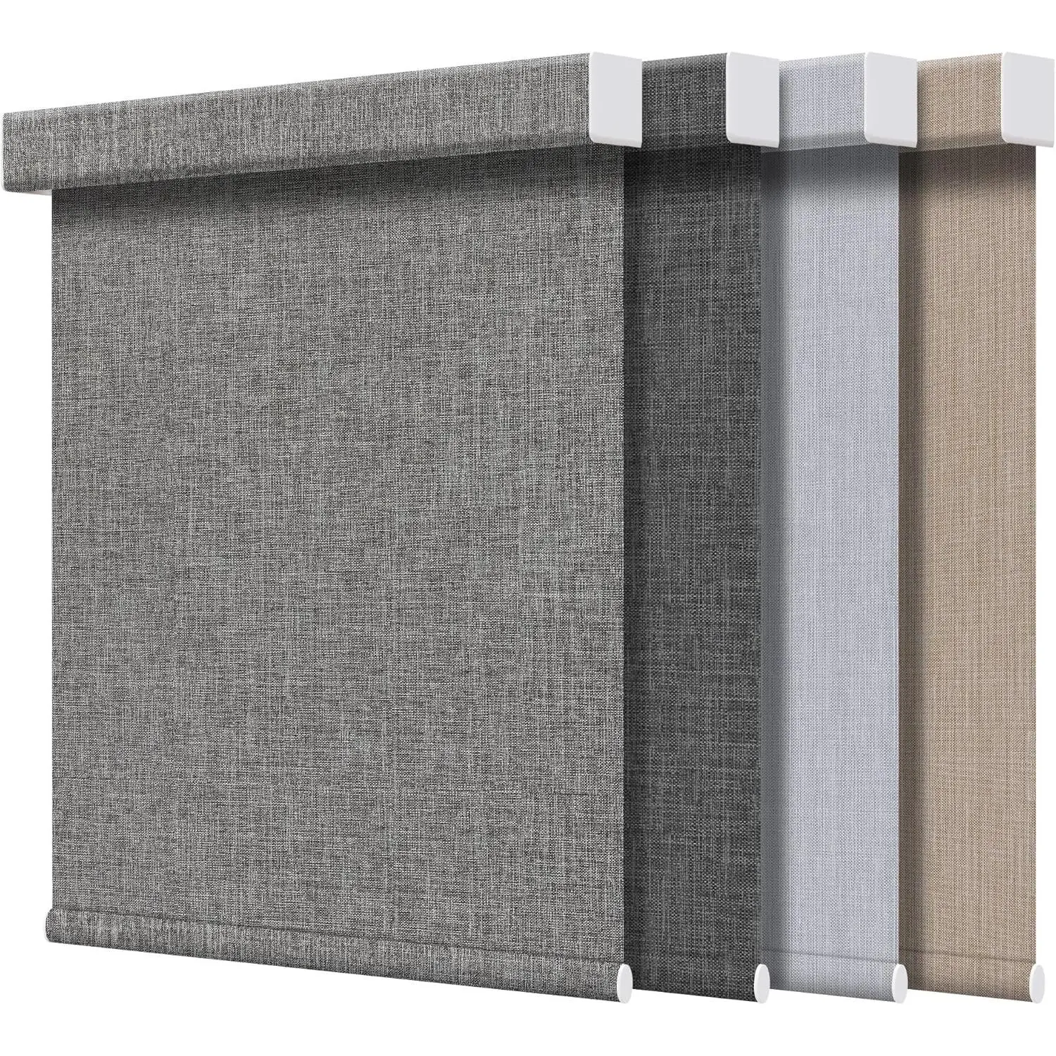 Grandekor Cordless Free-Stop Blackout Roller Shades - Customised Hemp-Dark Gray Textured Wrinkle-Resistant Fabric, Aluminum Cover, UV Protection, Multi-Size for Home/Office Indoor Windows