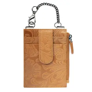 Sidekick Leather Boot Wallet Antique Saddle RFID Protected with Security Chain Genuine Calf Hair for Boots Jeans & More Secure Your Belongings