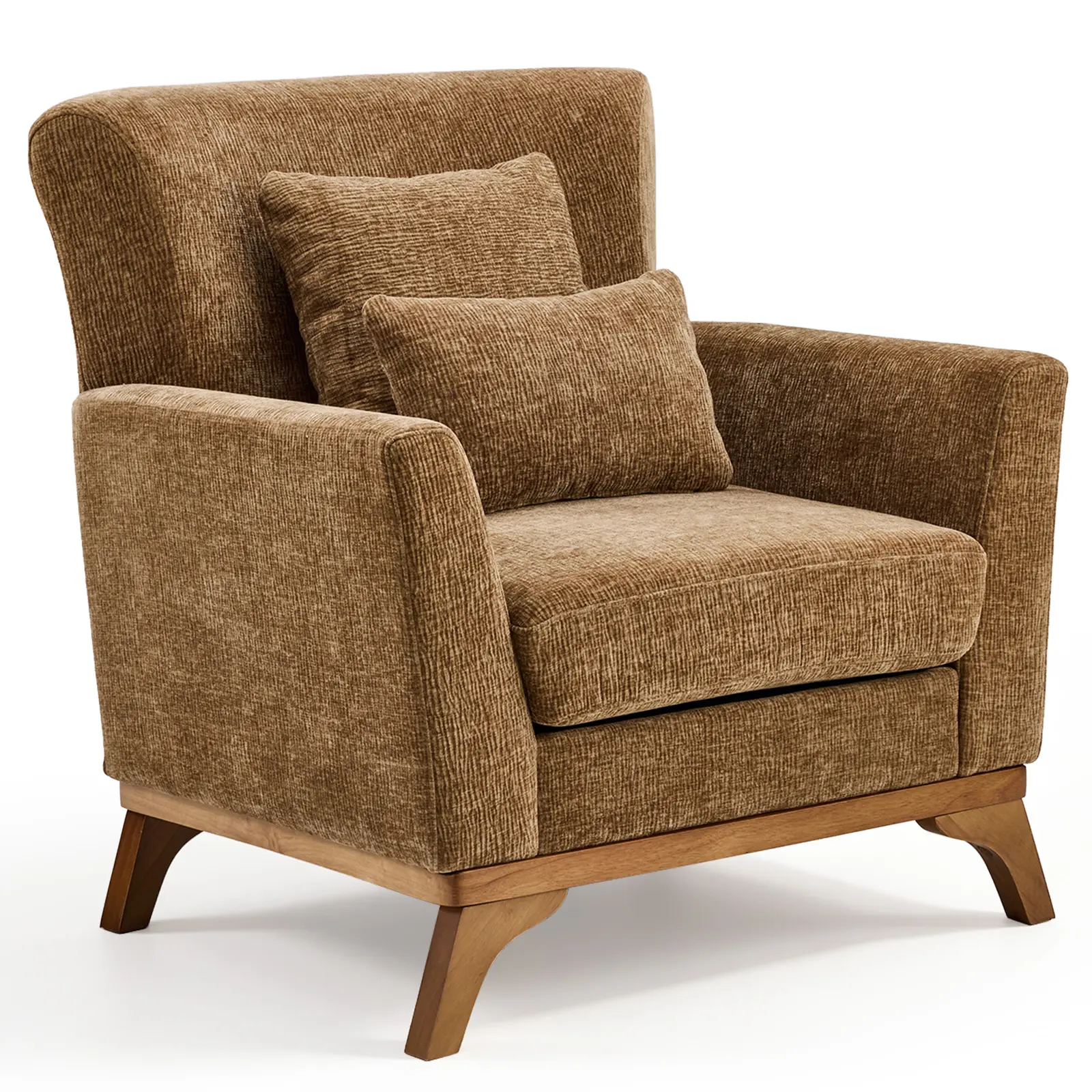 Karlhome Olive Green & Brown High Back Single Accent Chair, Solid Wood Base Frame, Water Resistant Petal Chenille Upholstery, Integrated Backpack Structure, Indoor Armchair 87×79×89cm