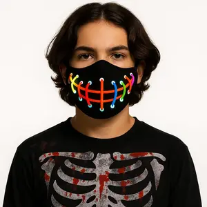LED Halloween Face Mask Glowing Purge Mouth Mask – Unisex, Great for Kids Costume Mask, People with Glasses, USB Rechargeable, 3 Flash Glow Modes – Boys Birthday Party, Rave, Cosplay Festival