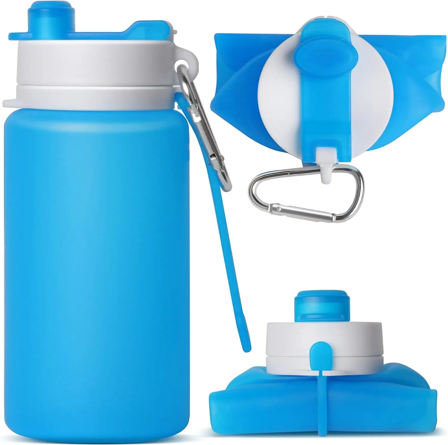 Collapsible Water Bottle, Portable Folding Bottle & Water Bottle with Clip for Backpack, Foldable Water Bottle BPA Free, Sport Bottle Water Squeeze Collapble Watterbottles (Blue)