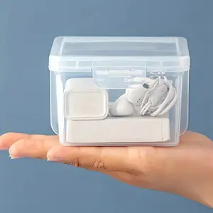 Portable Data Cable Storage Box, Home Phone Charger with Cover, Charging Head, USB Storage Box, Space Saving Organizer for Kitchen Bathroom Bedroom Supplies, Clear Storage Box
