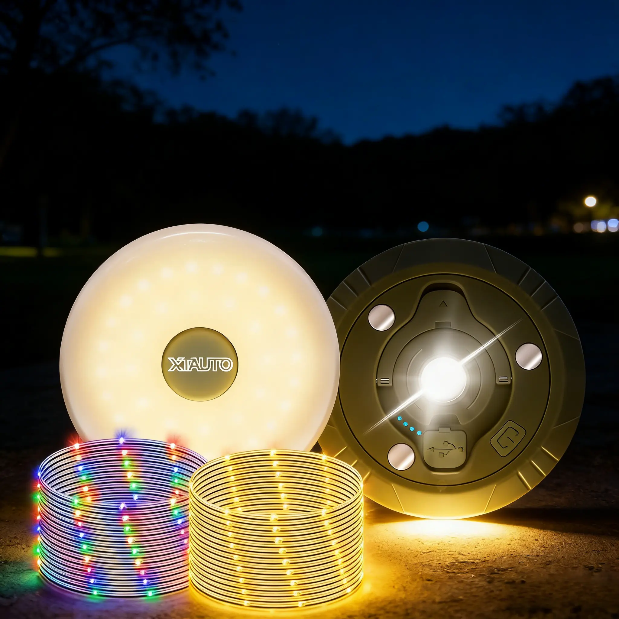 XTAUTO 4-in-1 Quick Storage Flexible Color Changing LED Camping String Light Strips (32.8ft) - 8 Lighting Modes, Waterproof Portable Tent Lights for Party, Emergency Prep, Outdoor Lighting Solutions, Patio, Camping String Lights