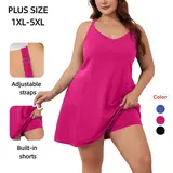 COOTRY Women's Plus Size Sporty Dress - Sleeveless Tennis Dress with Built-in Shorts, Tennis Attire for Summer Workout Active Sports Travel, Plus Size Clothes