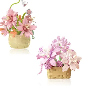 Mini Flowers Building Block Set 2PCS Flower Blocks Toys Plants Succulent ABS Material for Adults Teens Ideal Birthday Mother's Day Gift Compact Size Easy Assembly Decorative Display