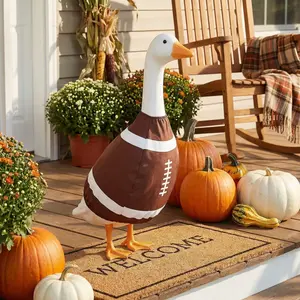 Rugby Pet Goose Statue, Porch Courtyard Outdoor Decoration, Game Day Lawn Party Ornament, Garden Cheering Goose Sculpture