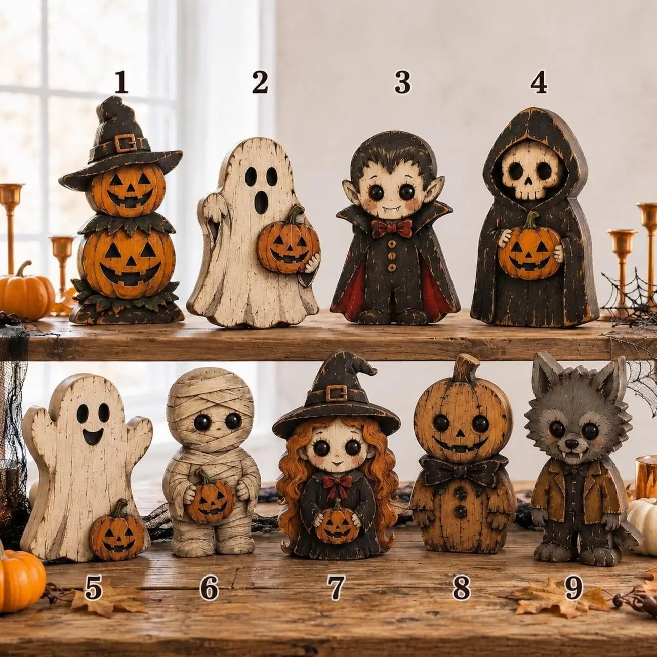 Vintage Inspired Halloween Wooden Figures – Hand Painted Spooky Characters