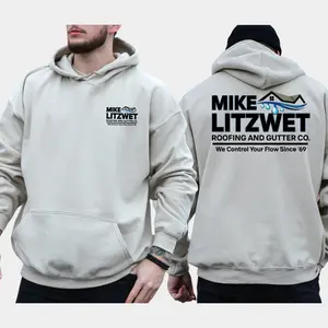 Mike Litzwet Roofing and Gutter Co. 2-Sides Hoodie, Funny Pun Name Graphic Hoodie, Blue Collar Humor Apparel, Casual Menswear, For Men