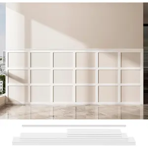 Precut Board and Batten Wainscoting Panel Kit Covers 10Ft. - Paintable Molding Trim Slat with Edge Strip, Ready to Assemble Accent Wall Decor for Living Room Dining Room Hallway, White