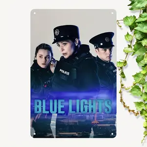 2D Flat, Blue Lights Police-Themed Metal Signboard - 8x12 Inch Durable Metal Wall Art with Vibrant Cityscape Design for Garage, Cafe, Bar & Home Decor - Law Enforcement Enthusiast Gift, Police Wall Art, Highquality Finish, Cafe Decoration, Themed Signage,