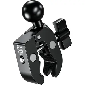 Ball Clamp Mount Base with Aluminum Alloy Tough-Claw, Fit Handlebar Rail 0.5'' to 1.75'' in Diameter, Fit for 1 Inch Ball Double Socket Arm, Bike, Motorcycle Phone Holder