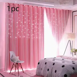 Cute Princess Style Hollow Star Curtain, 1pc Plain Color Drapes for Living Room Bedroom Study, Adorable Design