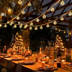 Solar Outdoor Garden Hemp Rope String Lights, LED Patio Light with Solar/USB Dual Power Options and 8 Lighting Modes, Includes 20 Unbreakable Edison Bulbs, Perfect for Fence Decoration, Patio Pergola, Weddings, Parties, Outdoor Events