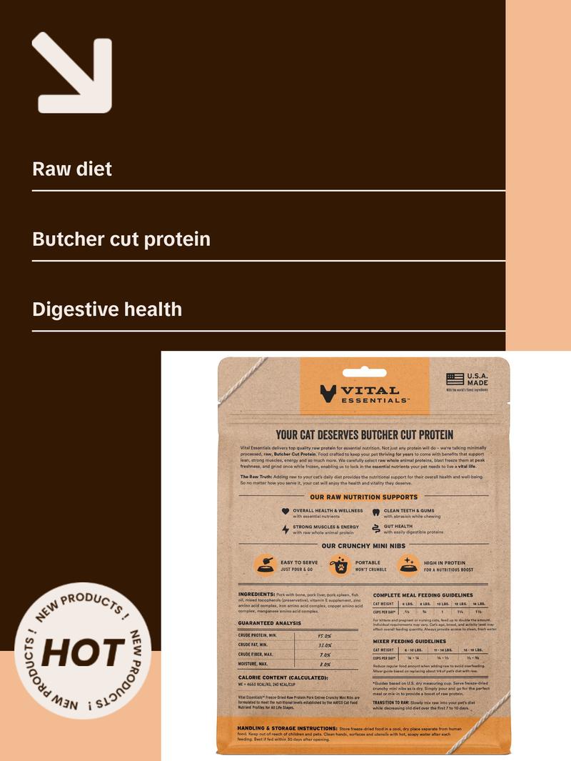 Vital Essentials Freeze-Dried Raw Pork Entree Cat Food Mini Nibs