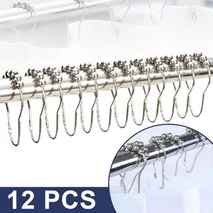 12PACK Silver Gourd-Shaped Cast Iron Shower Curtain Hooks Durable Roller Hooks with Silver Finish, Rust-Resistant Bathroom Accessories for Home Decor, Bathroom Hooks, Stylish Curtain Hanging, Elegant Bathroom Decor, Polished Silver