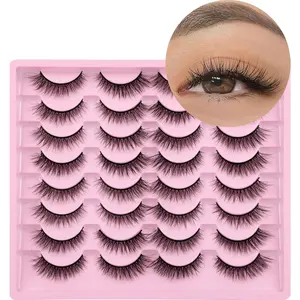 Lashes Natural Look Wispy Fasle Eyelashes 12mm Short Faux Mink Eyelashes Cat Eye Natural Strip Lashes Pack 16 Pairs