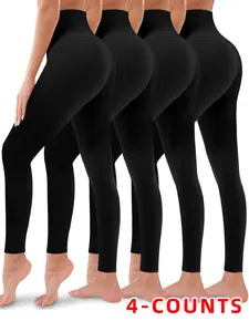 Women's Solid High Waist Tummy-control And Butt-lifting Sports Stretchy Leggings, Breathable Comfortable Yoga Leggings, Ladies Sportswear for Outdoor, Yoga Pants Women