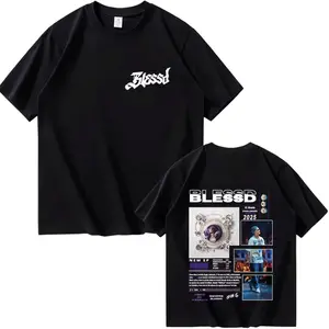 Hot-selling Double-sided Printed T-shirts for Both Men and Women By Rapper BLESSD 2025 Summer Pure Cotton 100% Loose T-shirt FPO