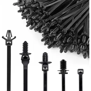 160Pcs Nylon Universal Cable Tie Buckle Zip Tie Clips Automotive Rivet Push Mount Zip Ties Compatible with Cars Boat Trailer Polaris UTV Jeep Wrangler Self Locking Zip Tie with Push Pin