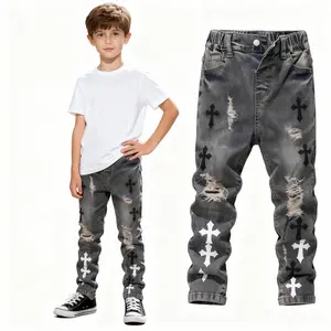 【Street-Style Essential】Boys' Loose Fit Ripped Jeans - Vintage wash process, breathable and cool, the ultimate versatile pants for spring/fall, perfect for daily wear and outdoor adventures.