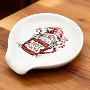 Christmas Coffee Spoon Rest Ceramic Spoon Holder Cafe Bar Accessories Snowman Nativity Scene Teaspoon Quote Ceramic Spoon Holder Rests for Station Decor Stove Top Countertop Kitchen Accessories Christmas Thanksgiving Gift for Coffee Lovers