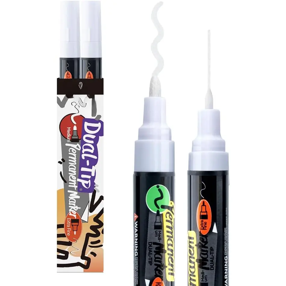 2 White Dual-tip Permanent  Markers Oil Based
