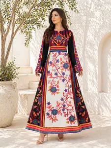 Women's Traditional Modest Flower-Print Amira Thobe Dress - White and Purple Prints, Elegance-Focused, Formal and Everyday Lady's Casual Womenswear