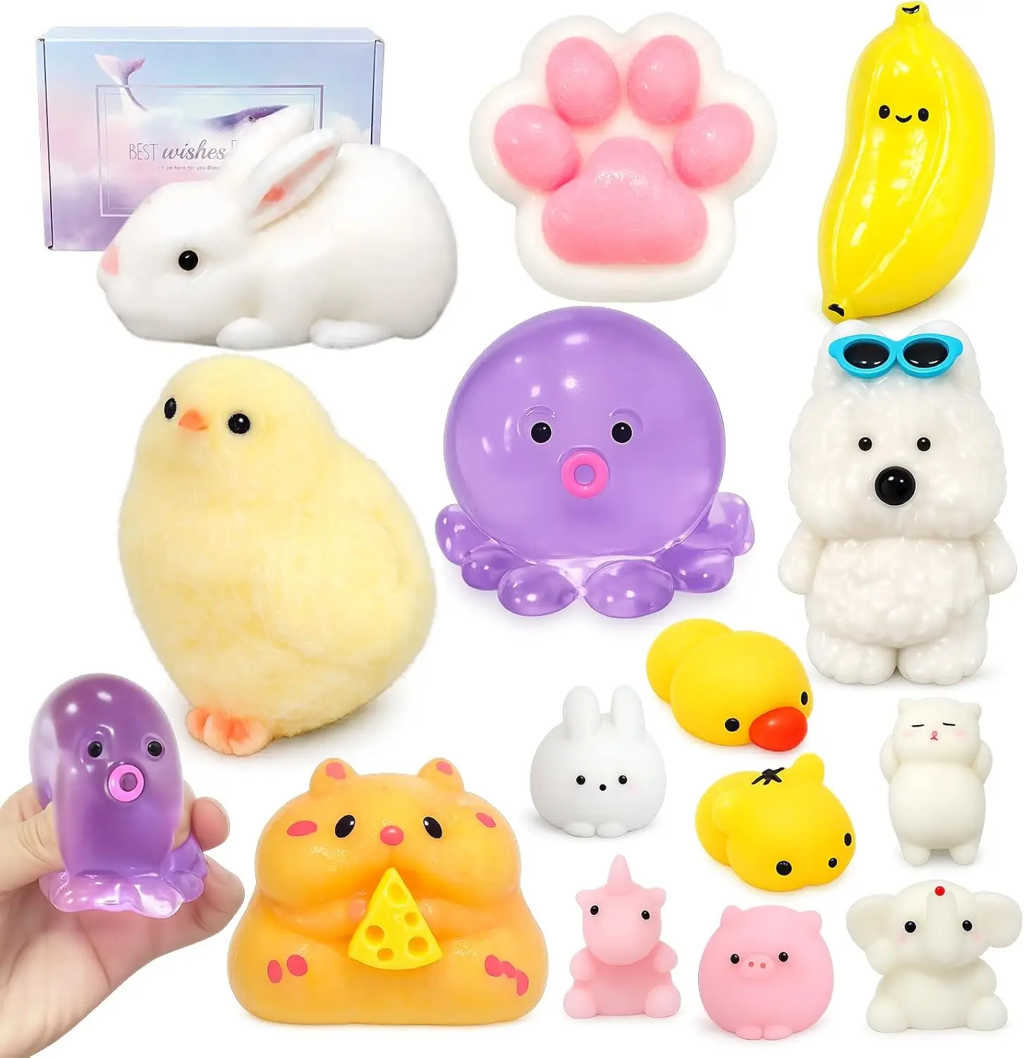 14 PCS Taba Squishy Toys Kit, Cute Kawaii Fidget Squeeze Toys, Stress Relief Sensory Toys for Kids & Adults, Birthday Party Favors, Classroom Prizes, Goodie Bag Fillers