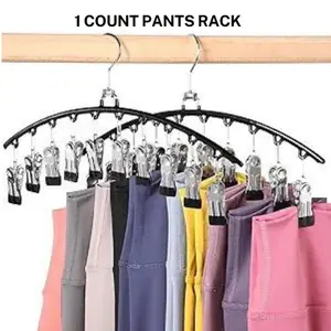 Curved Hanger Rotatable Space saving hanger closet organisation 10 Clips Organizer Pants Hanger & pegs for Closet (1 pcs)   Hanging Adjustable