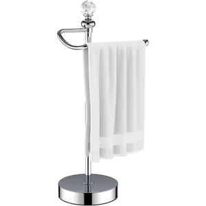 Heavy Weighted Standing Hand Towel Holder with Crystal Ball, 16.54'' Height Decorative Metal Hand Towel Stand Polished Chrome for Kitchen Bathroom Vanity Classic Home Decor