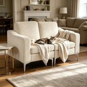 Beige Corduroy 2-Seater Modular Sectional Sofa Couch