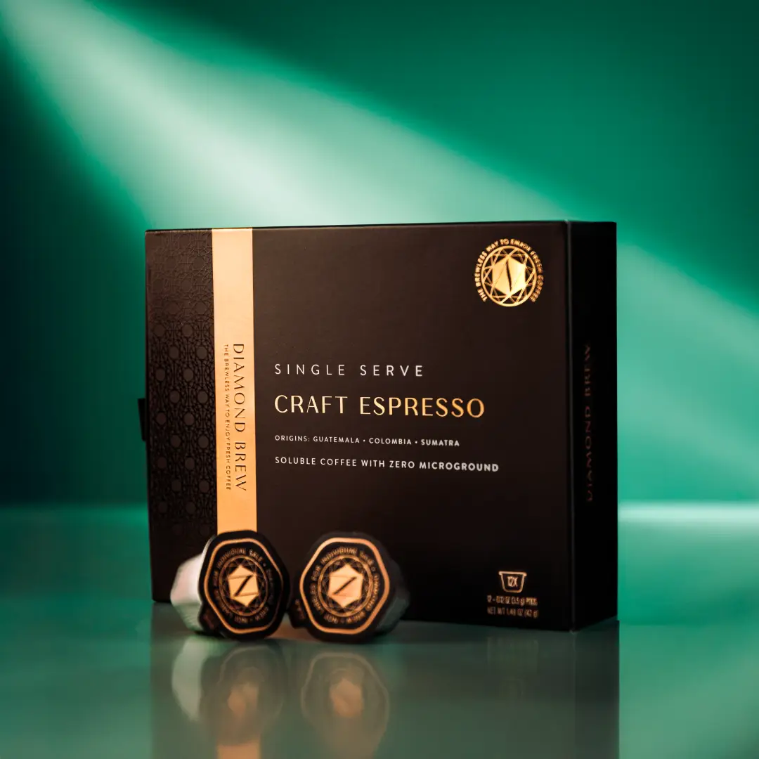 Diamond Brew Craft Instant Espresso - 160mg Caffeine, 100% Arabica, Sugar-Free, No Additives, Single Serve, Hot or Iced, Cold Brew Coffee Beverage Per