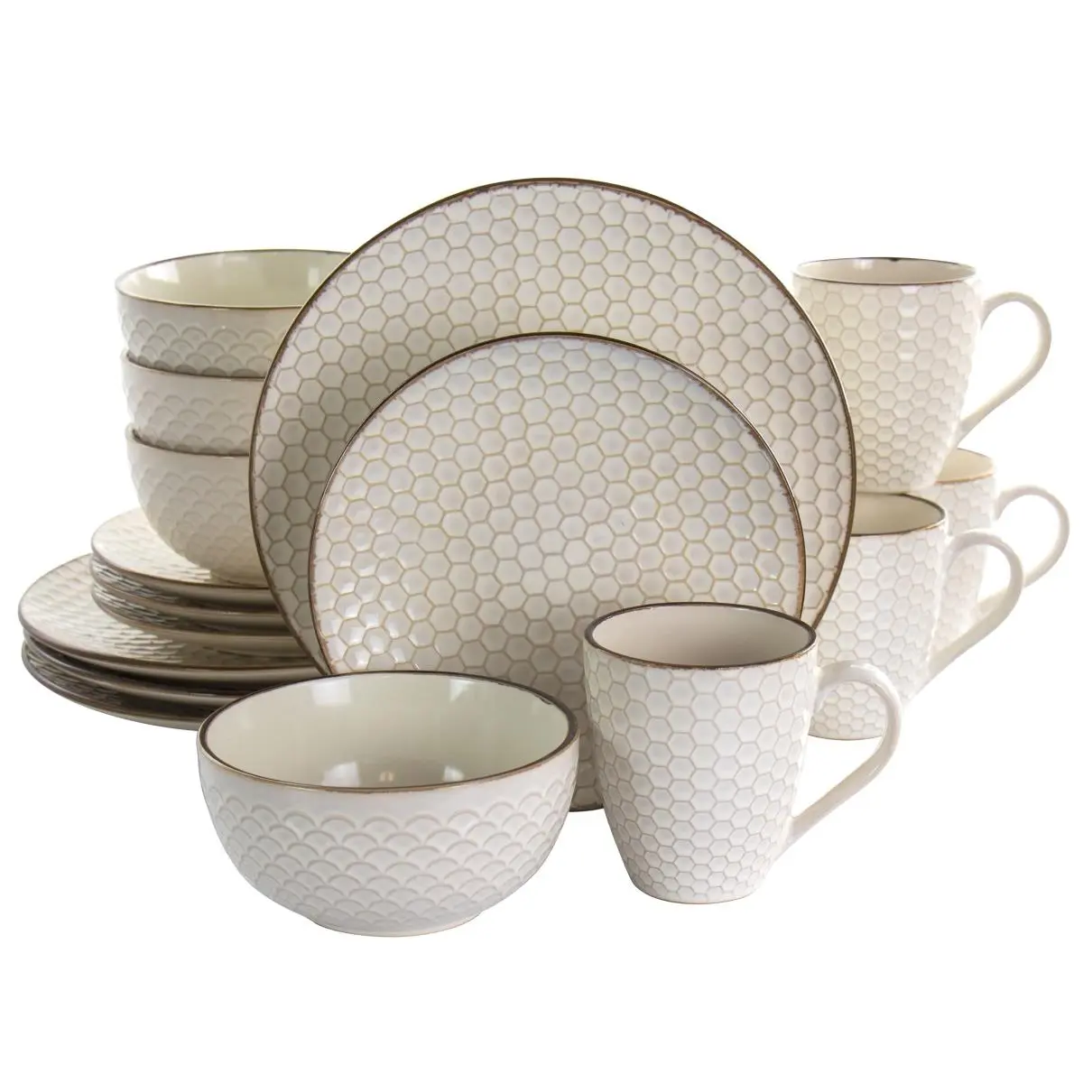 212 MAIN 16-Piece Honey Ivory Stoneware Tableware Set - Includes Plates, Cutlery, Dishwasher-Safe, Microwave-Safe for Everyday Kitchen Use