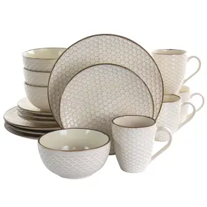 Elama  16 Piece Honey Ivory Stoneware Dinnerware Set, Ivory