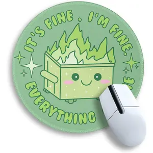 P-KBB07     Dumpster on Fire Mouse Pad, Cute Sage Green Mouse Pads for Desk, Funny Round Mousepad for Laptop Gaming Stitched Edge Non-Slip Rubber Base, Cute Green Office Desk Accessories Decor for Women