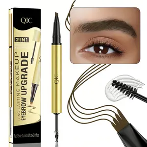 2-in-1 Micro-Fork Eyebrow Pencil – 4 Tip Microblading Brow Pen with Precision Curved Tip & Sealing Gel, Waterproof, Long-Lasting, Quick-Dry Smudge-Resistant for Natural Makeup