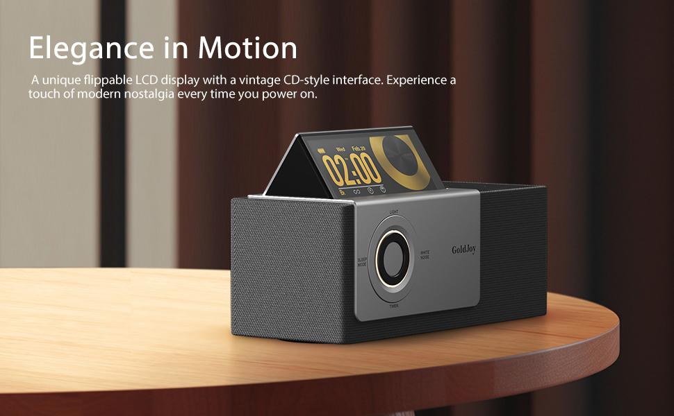 GoldJoy Flip-Up Display Screen Bluetooth Speaker, 7-in-1 Wireless Charging Station, Romantic Sunset Lamp, White Noise, Portable Bedside Speaker, Deep Bass Stereo Sound, Aesthetic Bedroom Decor, TikTok Home Gadget, Portable Outdoor Mini Bluetooth Speaker A