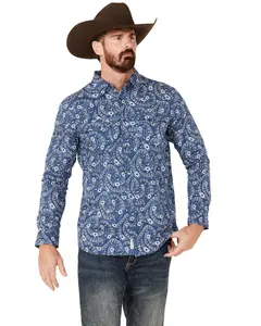 Moonshine Spirit Men's Record Player Floral Print Long Sleeve Snap Western Shirt - Msho23w57-Nvy