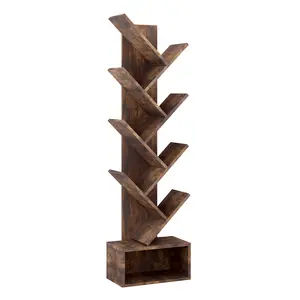 【Christmas Gift】8 Tier Tree Bookshelf Free Standing Tree Bookcase with Drawer Utility Book Organizer Shelves for Home Office Living Room Bedroom Floor Standing Book Shelf-Tiger Wood Color