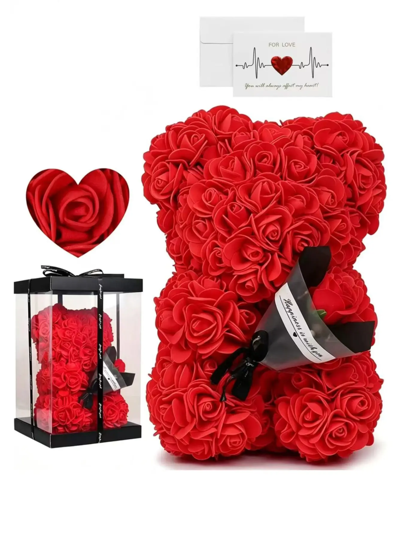 Handmade Rose Bouquet Bear Gift Box, Mother's Day Valentine's Day Anniversary Present, Birthday Gift for Mom Girlfriend Best Friend