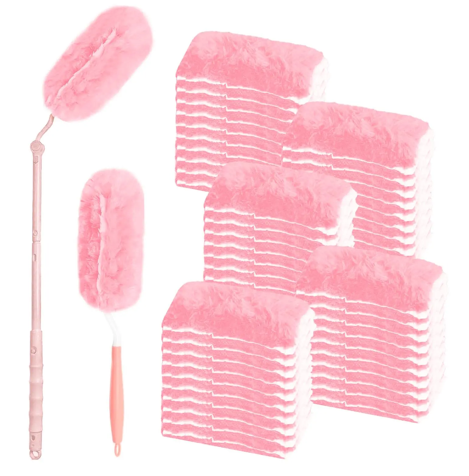 50 Count Heavy Duty Duster Compatible with Swiffer Duster, Disposable Microfiber Duster Refills with 1 Short Handle and 1 Extendable Handle Cleaning Light Pack Gloves,dorm essentials,home essentials