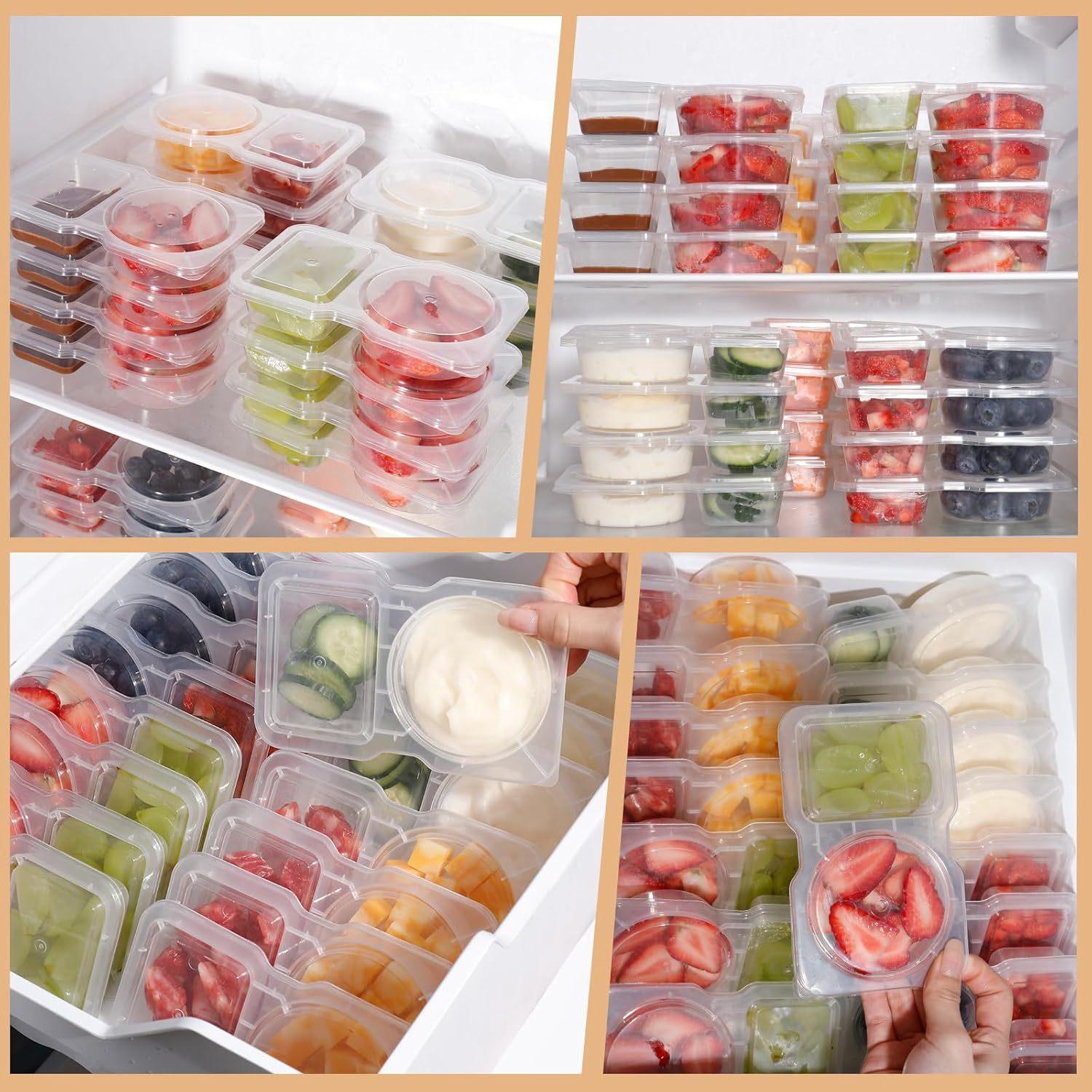 20/40 Sets Double Compartment Condiment Container With Lids, Reusable Snack Container for Sauces and Snacks, Disposable Snack Containers, Ideal for On-the-Go Meals and Parties