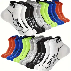6 pairs of men's sports performance socks, knitted polyester and elastane blend, breathable mesh, sweat-wicking, machine washable, letter pattern, suitable for running and sports, sweat-proof