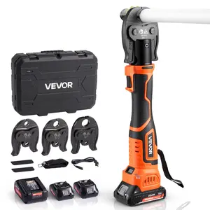 VEVOR Press Tool, 18V Electric Pipe Crimping Tool for 1/2" 3/4" 1" PEX Pipe Stainless Steel Rings, 24KN PEX Press Tool Compatible with PureFlow - with 3 VPF Jaws, 2pcs 2AH Batteries, Charger & Toolbo