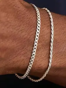 2Pcs/Set Layered Chain Bracelets Sets For Men Women Rope Cuban Link Chain Bracelets Set Men Jewelry Gifts For Dad Boyfriend Husband Bracelets Stack