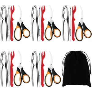 Seafood Crab Crackers and Tools, 21 Pcs Crab Leg Crackers, Nut Cracker Set, Seafood Tools Include 5 Crab Crackers, 5 Lobster Shellers, 5 Crab Leg Forks, 5 Seafood Scissors, mobzio Crab Legs Utensils