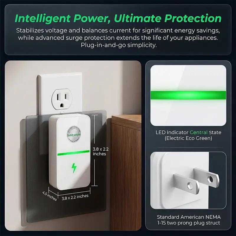 Plug-In Power Box with US Plug 2026 Updated Design Compatible with 90–250V Input Range
