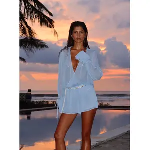 Opalina Belted Chiffon Playsuit Light Blue